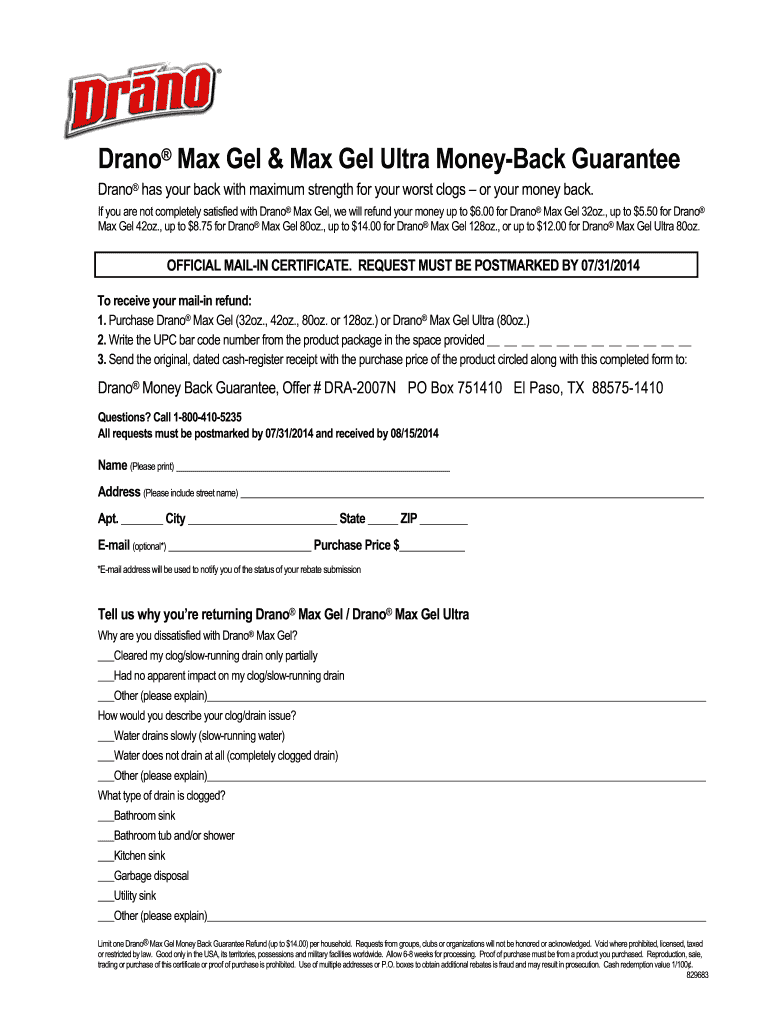 Drano Guarantee  Form