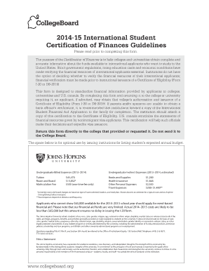 Johns Hopkins International Student Certification of Finances Form
