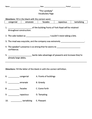 The Landlady Vocabulary PDF  Form