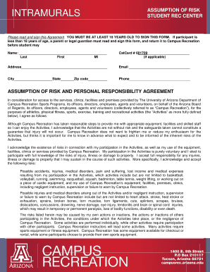 Arizona Intramural Risk Form