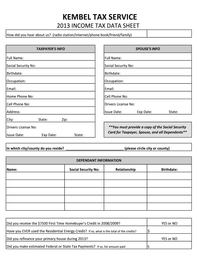  Download the New Client Form  Kembel Tax Services 2013-2024