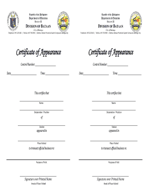Certificate of Appearance Template  Form