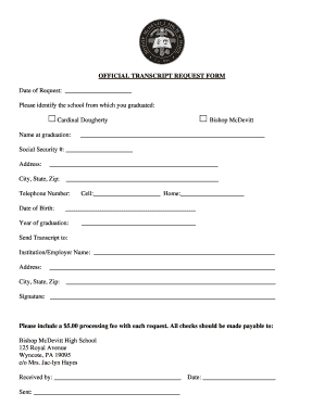 Cardinal Dougherty High School Transcript Request  Form