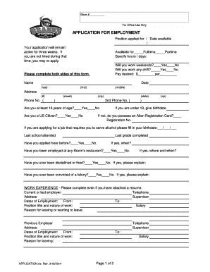 Brann&#039;s Application  Form