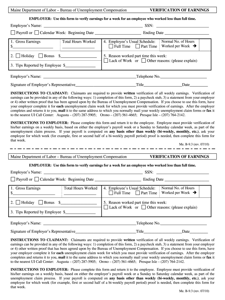  Maine Unemployment Wage Verification Form 2010-2024