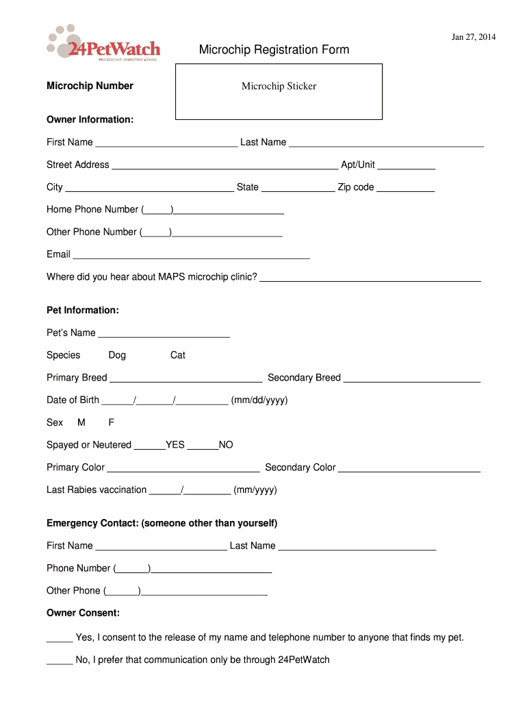 Microchip Registration Form Marshfield Area Pet Shelter Marshfieldpetshelter