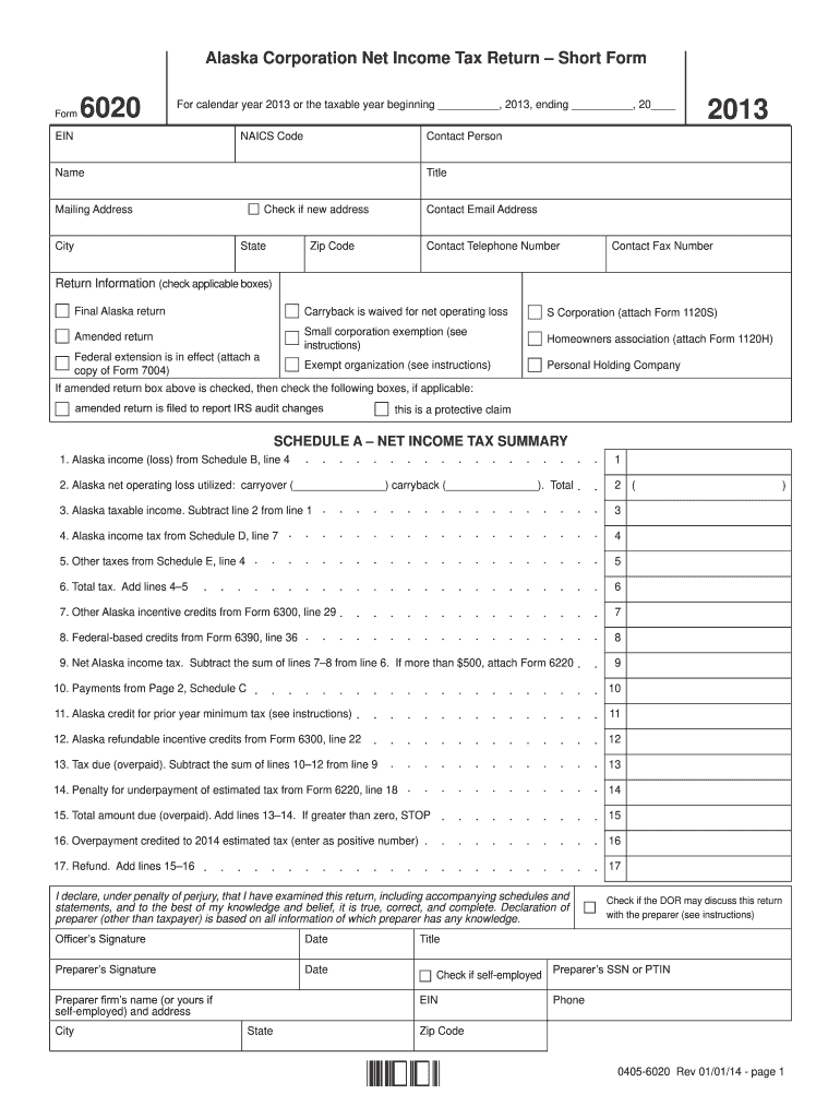 Alaska Corporation Net Income Tax Return Short Form 60200101