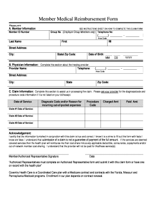 Medicare Reimbursement Form