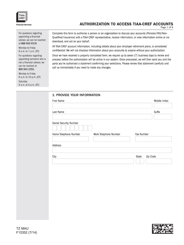  Tiaa Authorization to Access Tiaa Accounts 2014