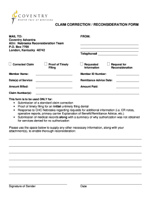 Coventry Reconsideration Form