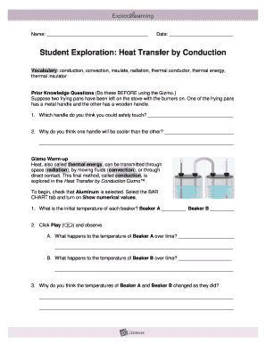Heat Transfer by Conduction Gizmo Answer Key  Form