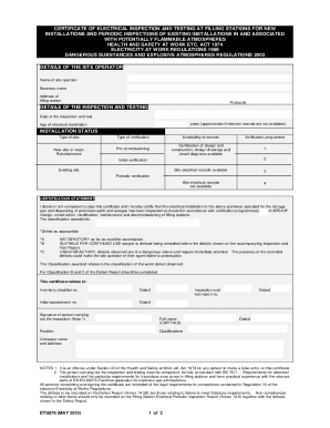 Filling Station Electrical Periodic Inspection Report  Form