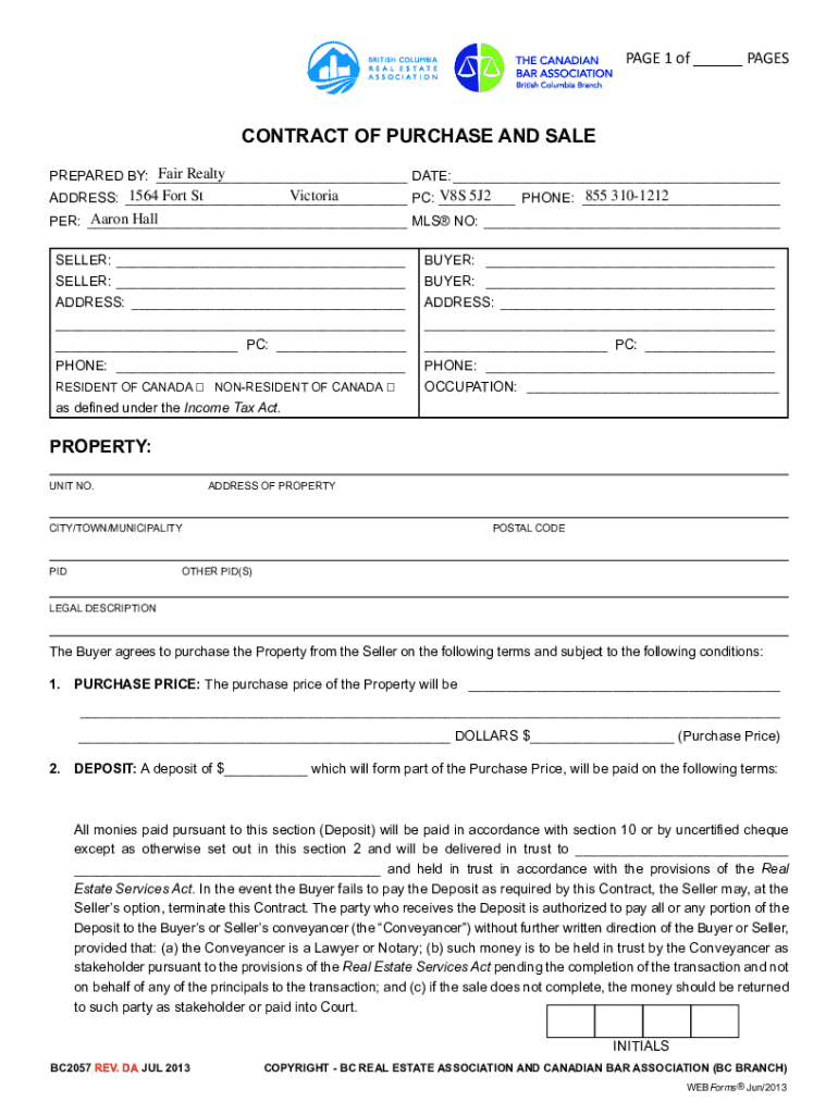 Contract of Purchase and Sale  Form