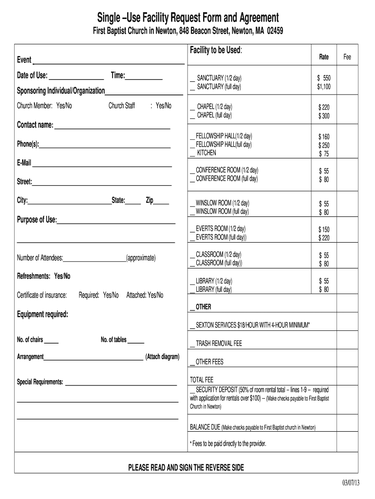 Church Rental Agreement Template  Form