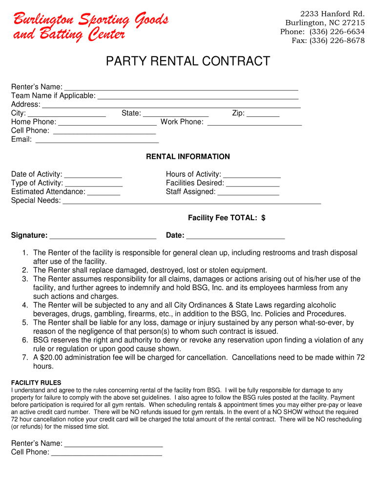 Party Rentals Contract  Form