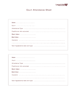 Court Attendance Sheet  Form