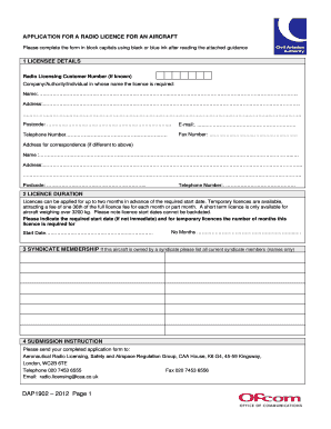 Form DAP 1902 Radio Licence for an Aircraft Application Caa Co