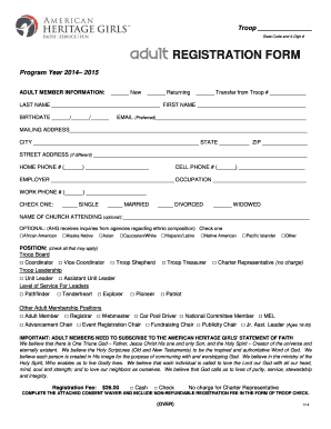 Adult REGISTRATION FORM American Heritage Girls Ahgonline