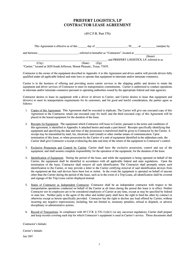 Agreement Lease Transportation Fill Out and Sign Printable PDF