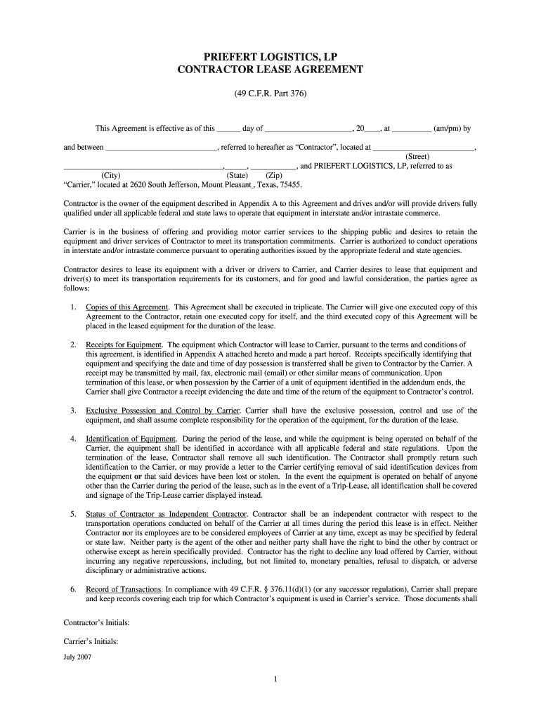  Contract of Lease Sample Template 2007-2024