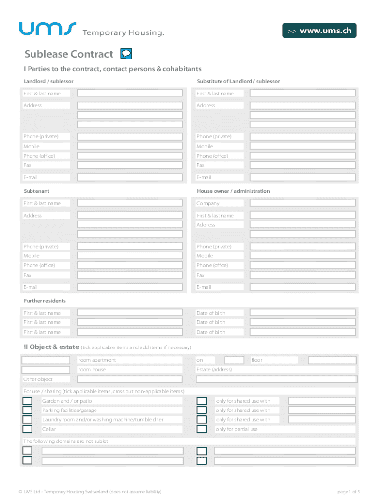 Switzerland Sublease Contract Template  Form