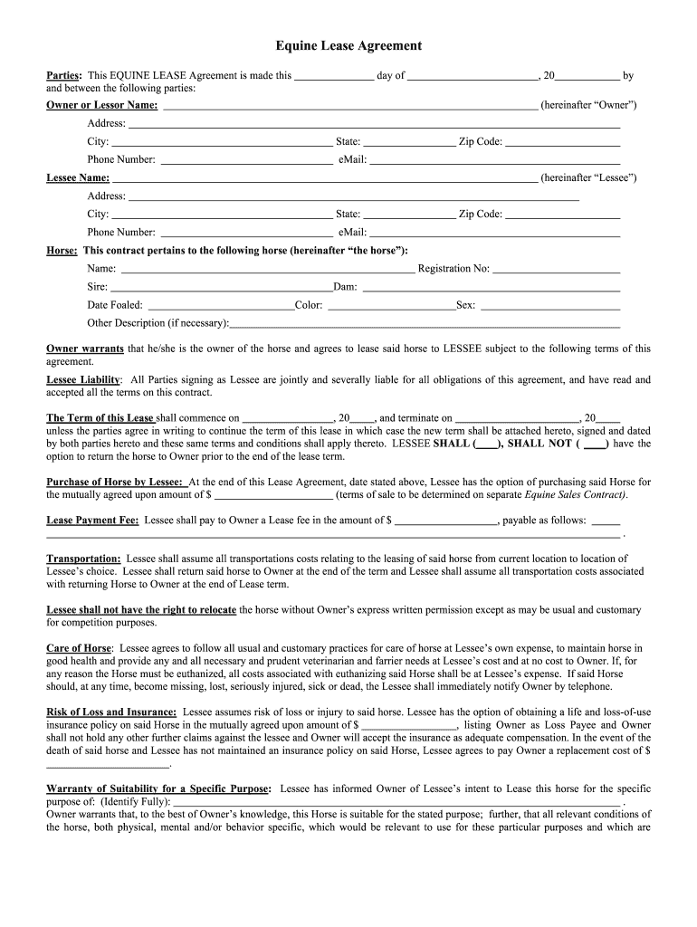 Horse Lease Agreement Template from www.signnow.com