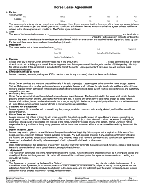 PDF Horse Lease Agreement Liverystable Net Liverystable  Form