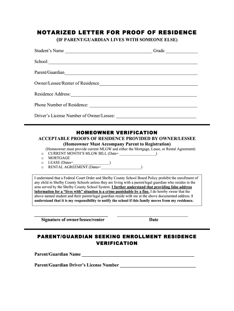 Get and Sign Proof of Residence  Form