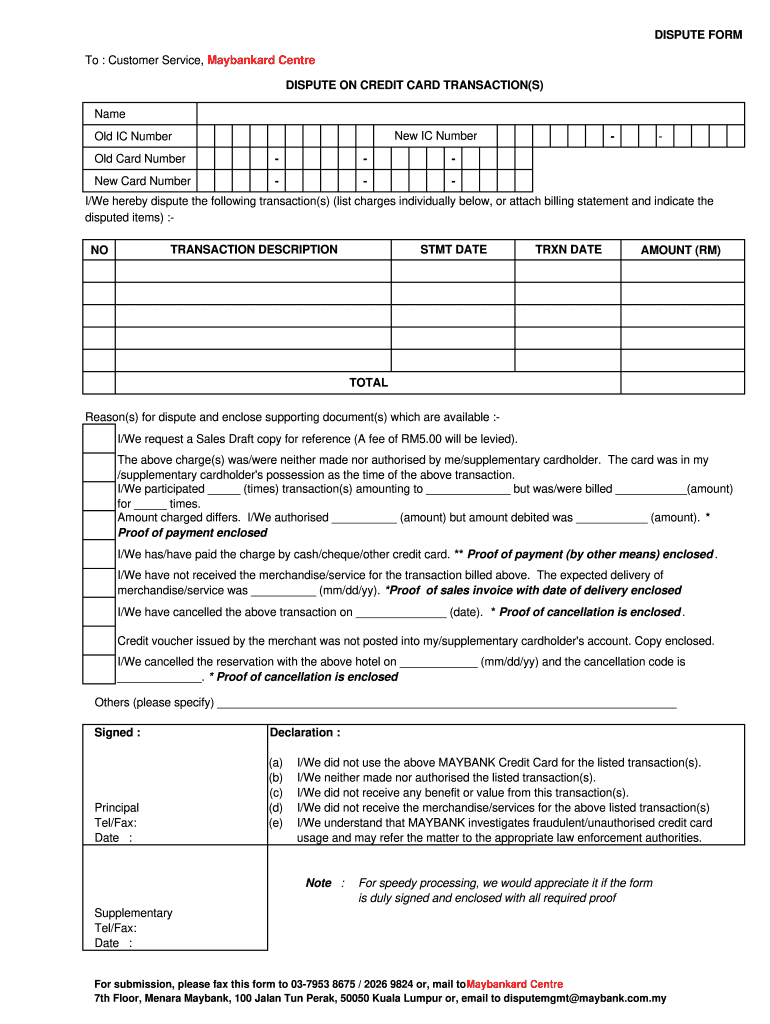 Maybank Dispute Form