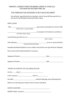 Parental Consent Form for Minors under 18 Years Old for Swan Mx