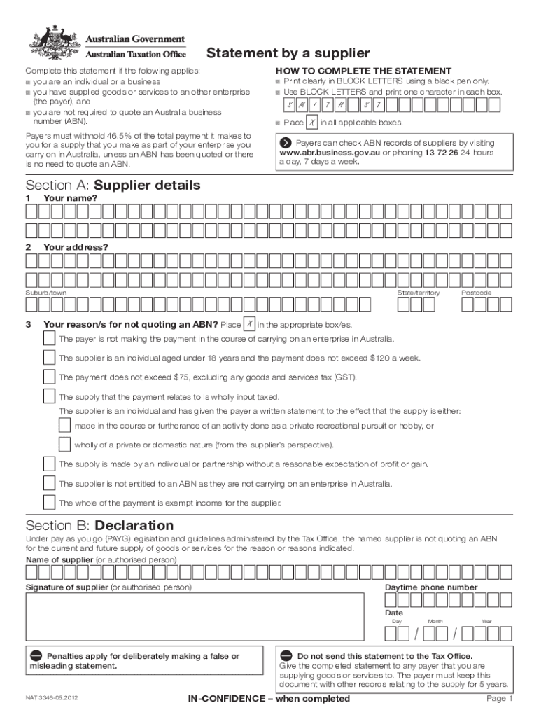 Statement by a Supplier Form Editable