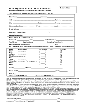 Equipment Rental Dive Form DOC