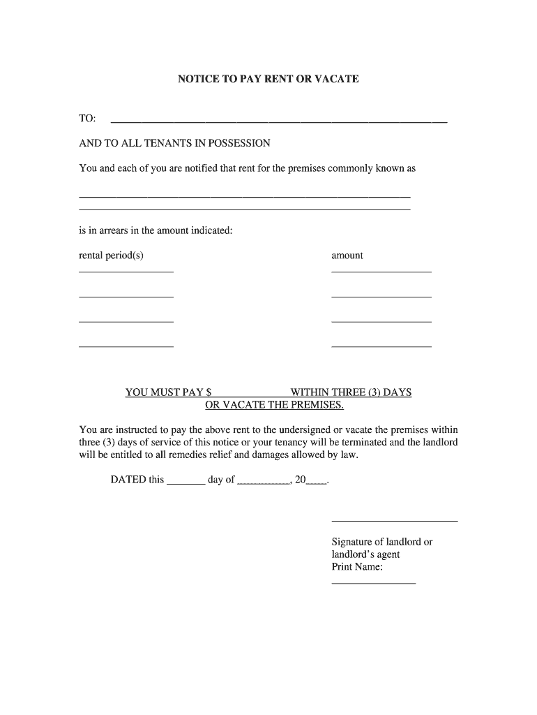 Notice to Pay Rent Template  Form
