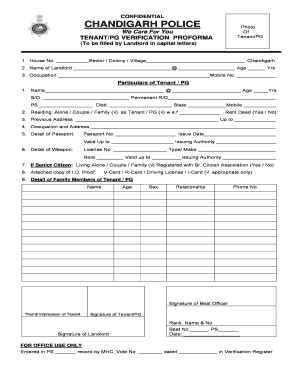 Police Verification Chandigarh  Form