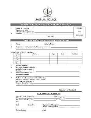 Rajasthan Police Tenant Verification Form PDF