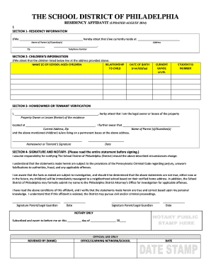 School District of Philadephia Residency Affidavit Updated August  Form