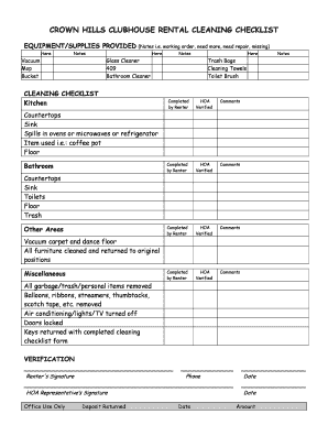 CROWN HILLS CLUBHOUSE RENTAL CLEANING CHECKLIST Crownhills  Form