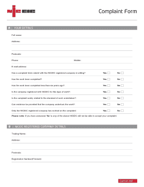 Consumer Complaint Form Regarding NICEIC Contractor