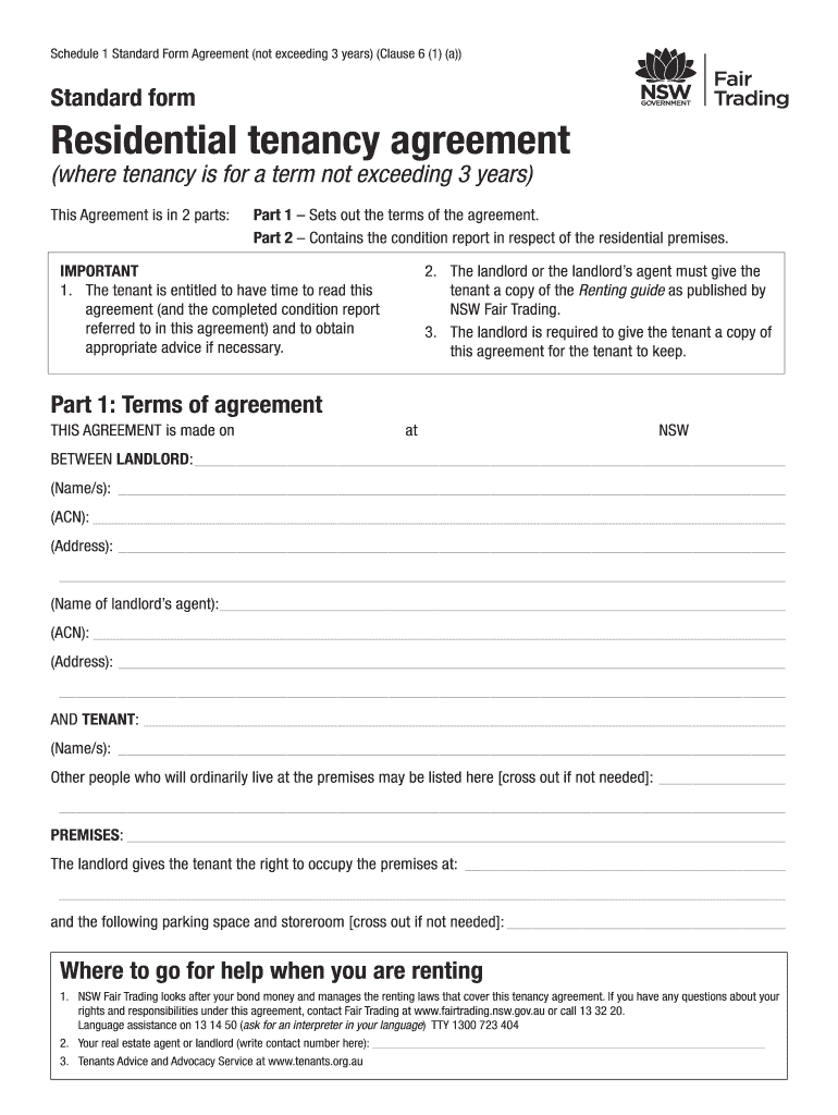 Standard Form Residential Tenancy Agreement