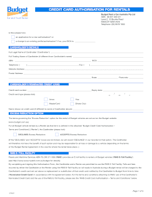 Credit Card Authorisation Form Budget Rent a Car