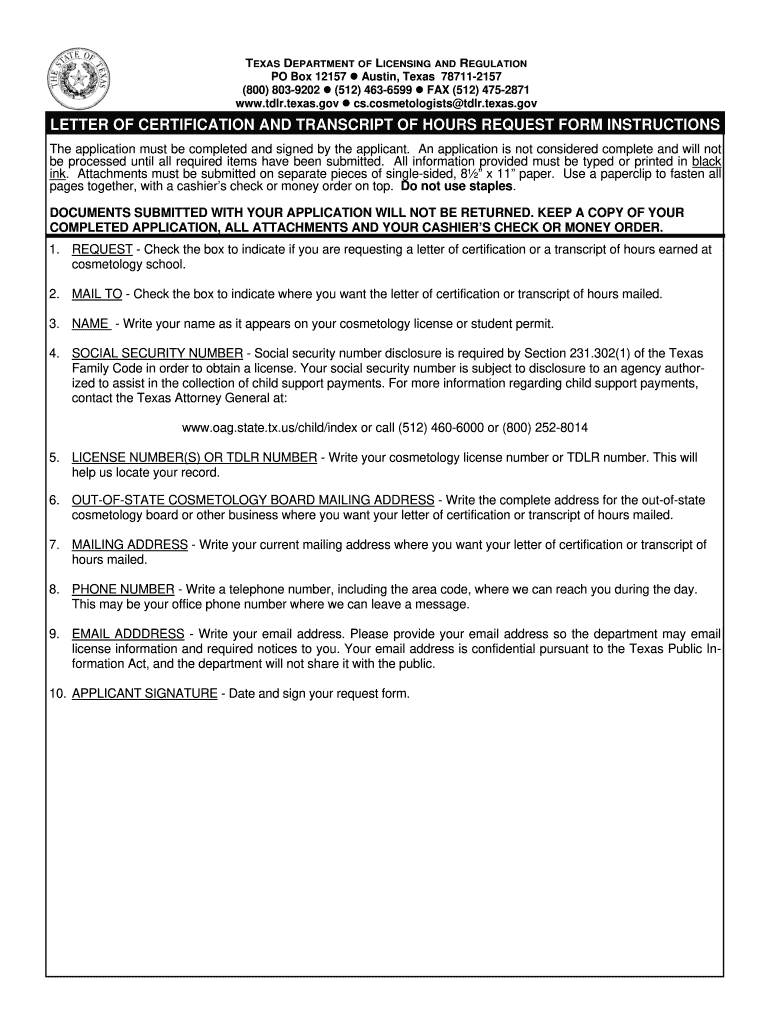  Texas Form Request 2014