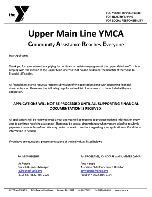 UMLY Financial Assistance Application YMCA of the Upper Main  Form