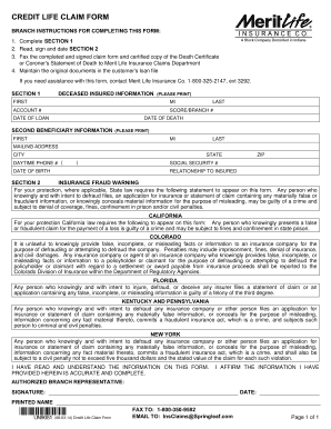 Credit Life Claim Form Merit Life Insurance