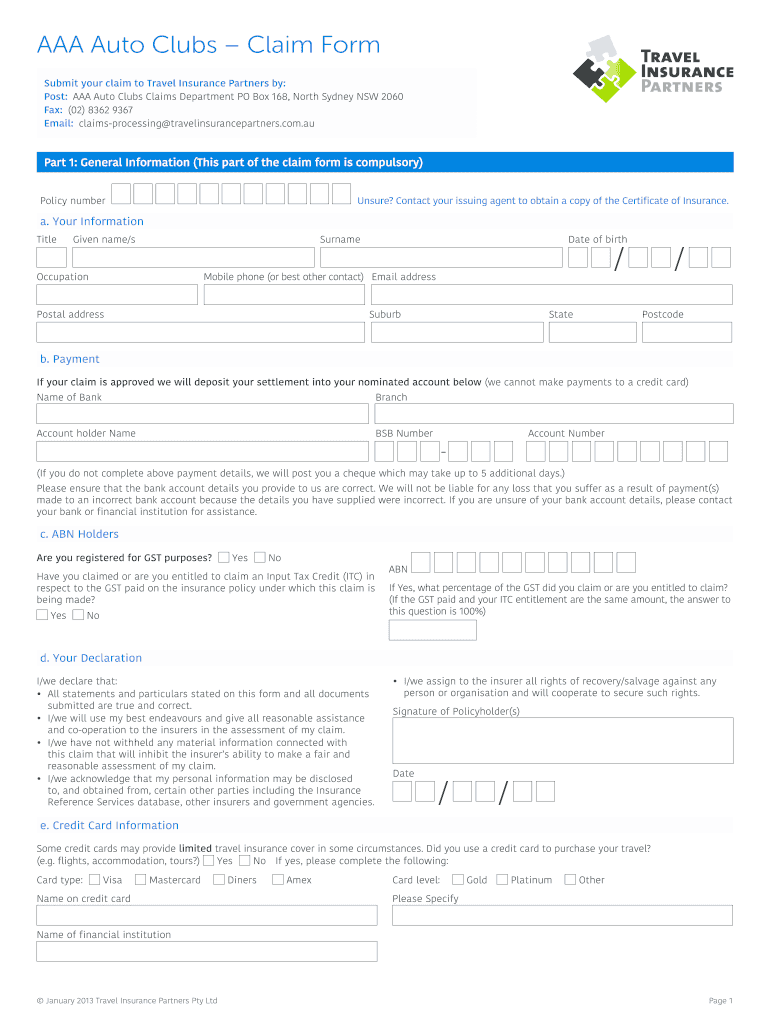 Aaa Claim Form