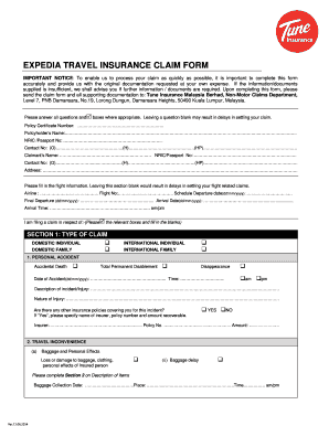 EXPEDIA TRAVEL INSURANCE CLAIM FORM