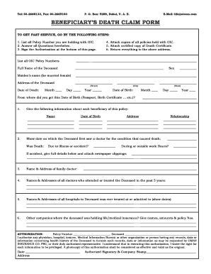 Insurance Death Claim Form