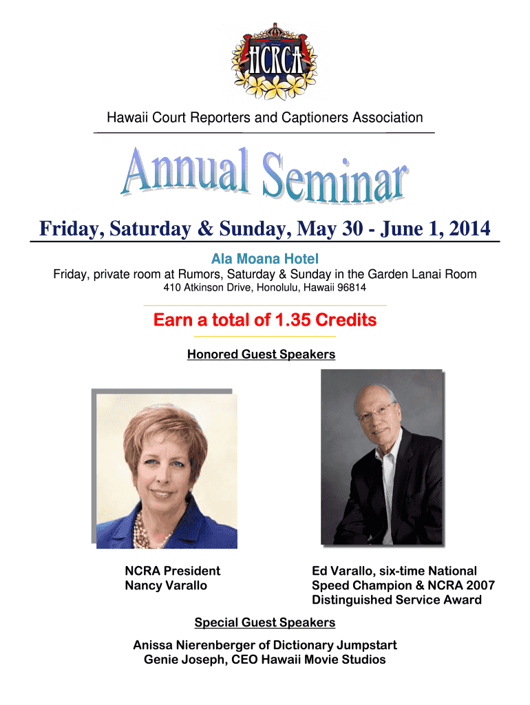  Annual Seminar Registration Form  Hawaii Court Reporters 2014-2023