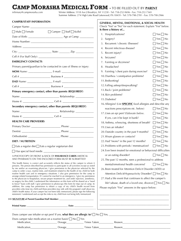 Guide Outfitter Medical Form