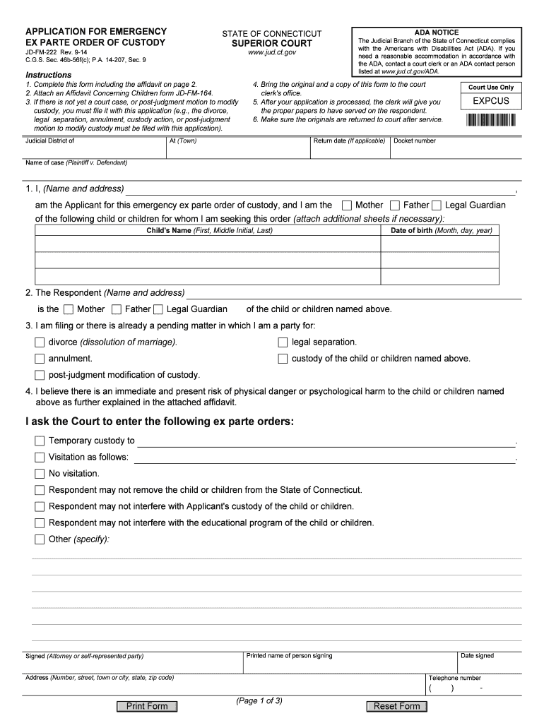 Connecticut Emergency Order Custody  Form