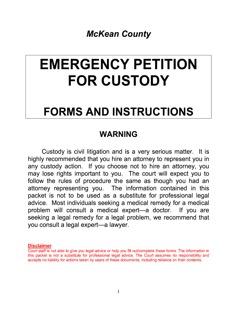 Mckean County Custody Forms Wiever of Fees